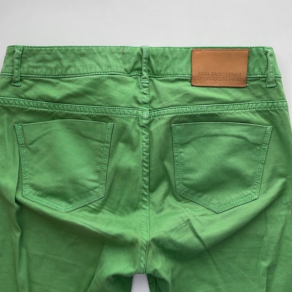 Zara Basic Denim Green Ankle Zip Pants - Picture 4 of 6
